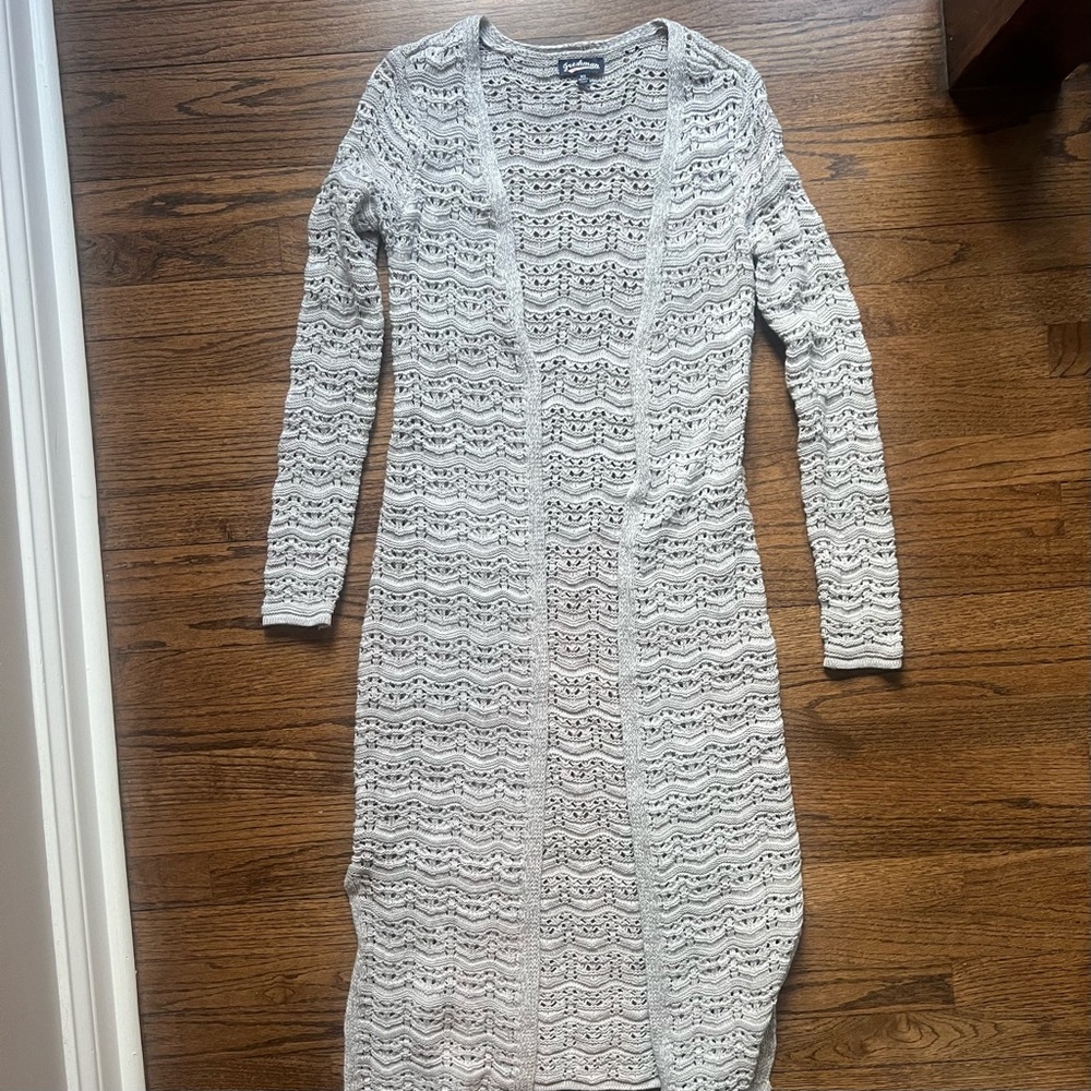 Pale gray open knit cardigan